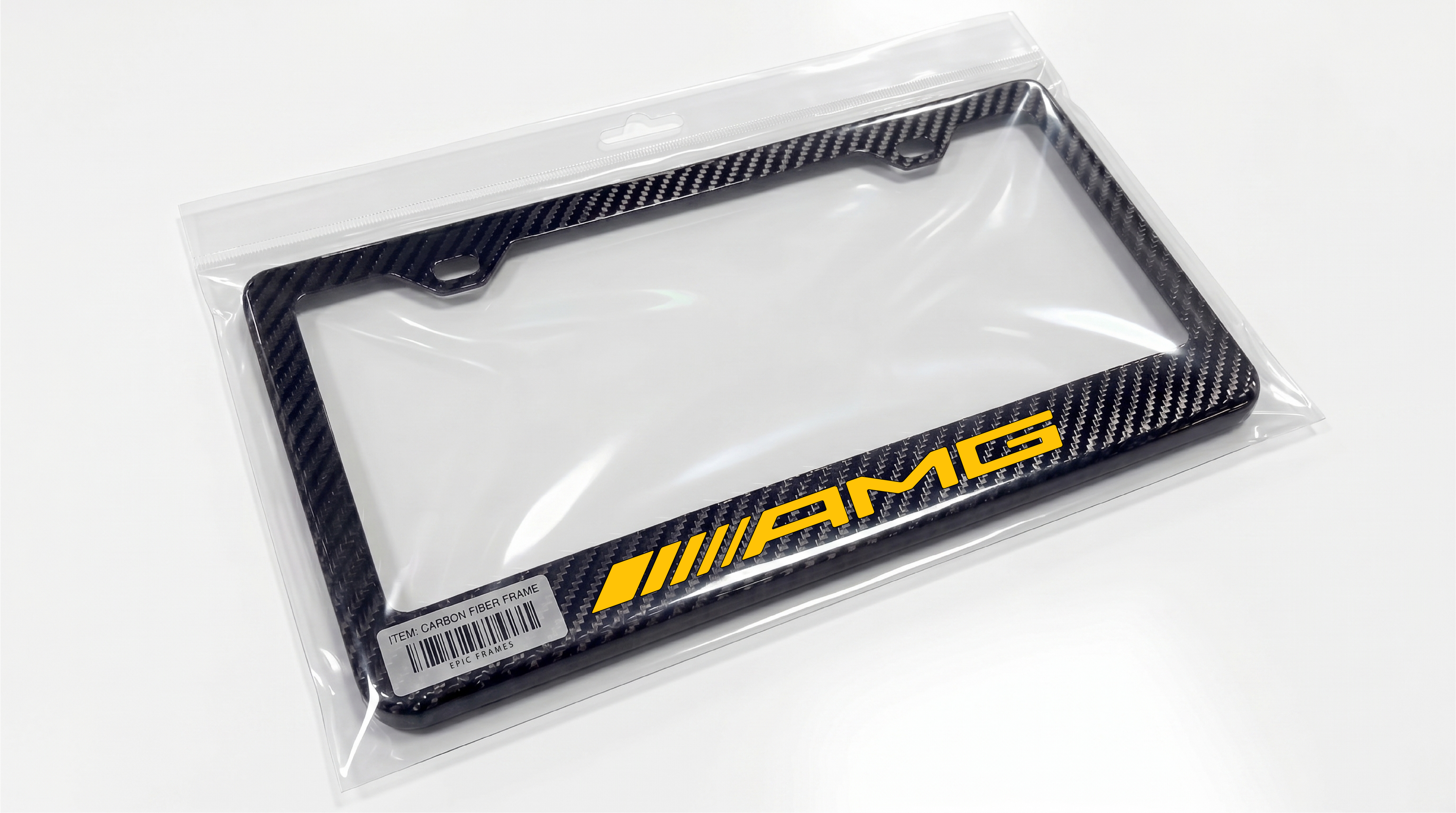 Yellow AMG Mercedes Benz Carbon Fiber License Plate Frame
