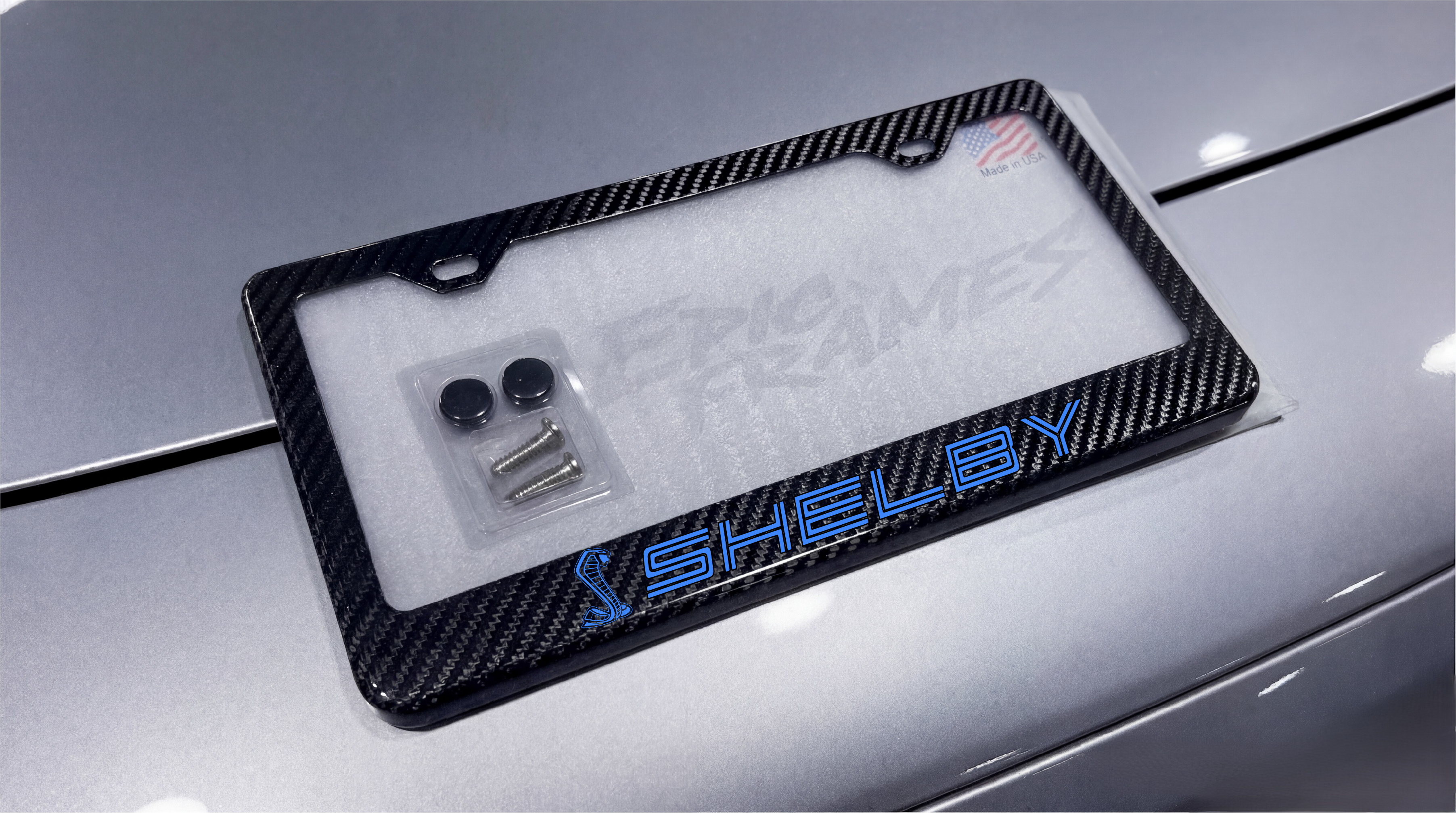 Shelby GT500 Mustang Carbon Fiber License Plate Frame BLUE