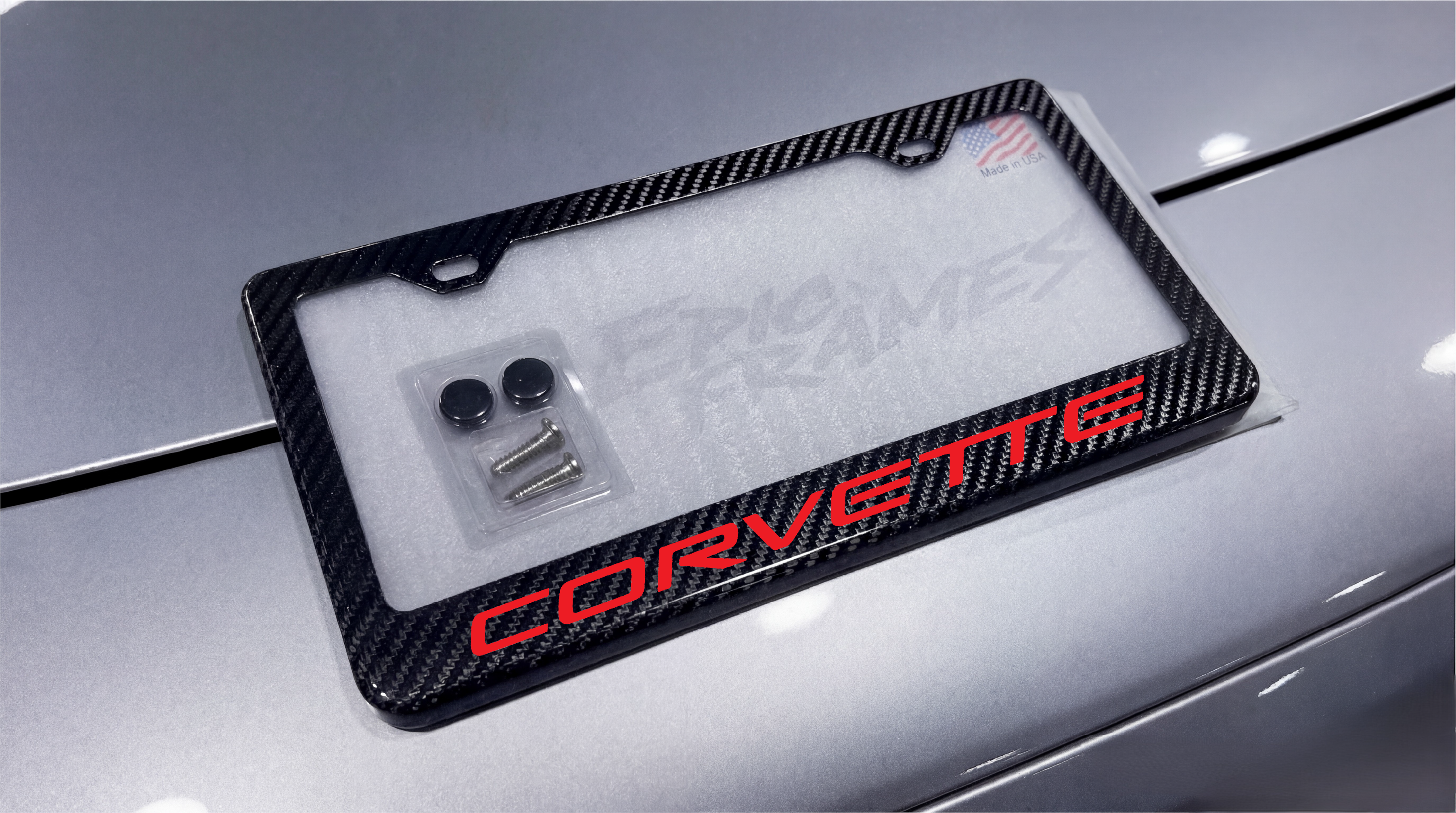 Red Corvette Carbon Fiber License Plate Frame