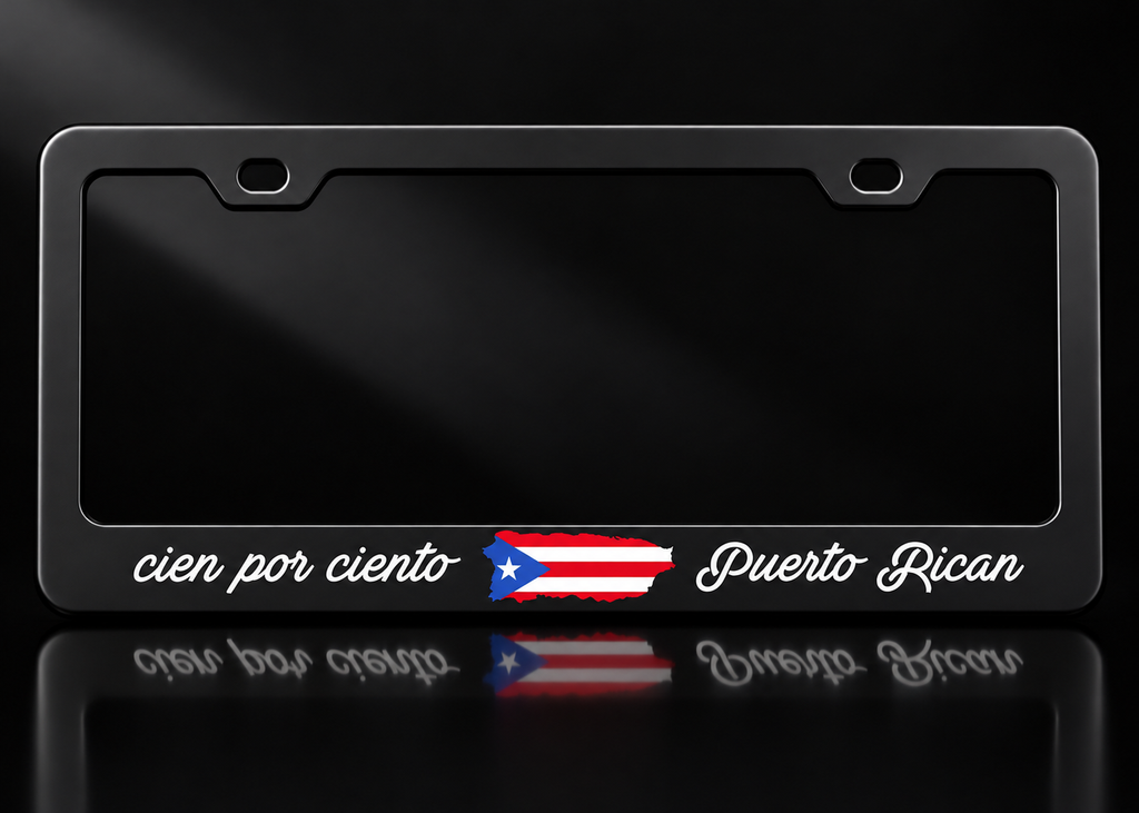 Cien Por Ciento Puerto Rican Flag License Plate Frame Black Metal