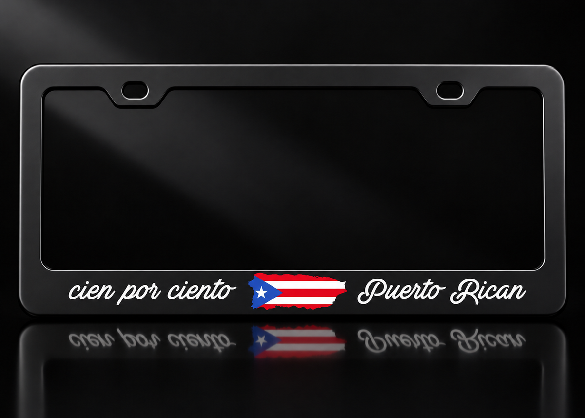 Cien Por Ciento Puerto Rican Flag License Plate Frame Black Metal