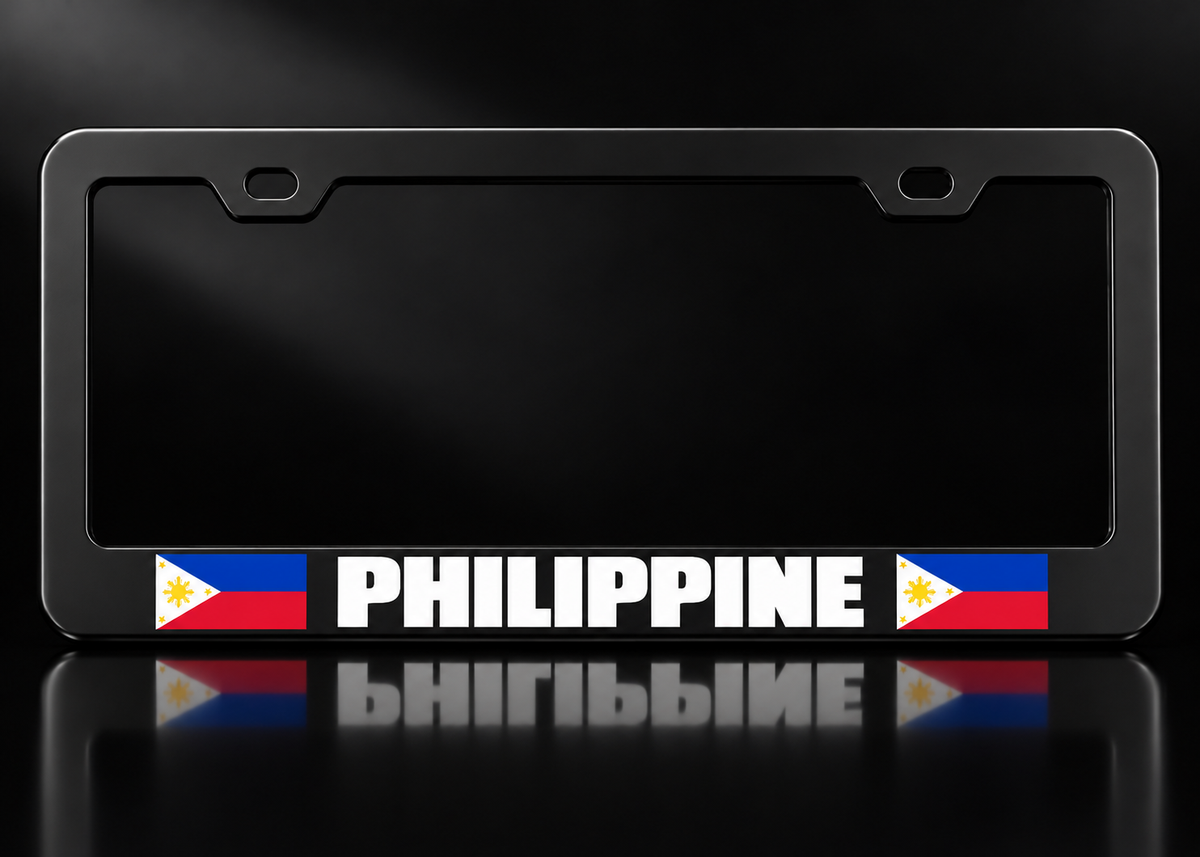 Philippine Flags White Lettering License Plate Frame Black Metal