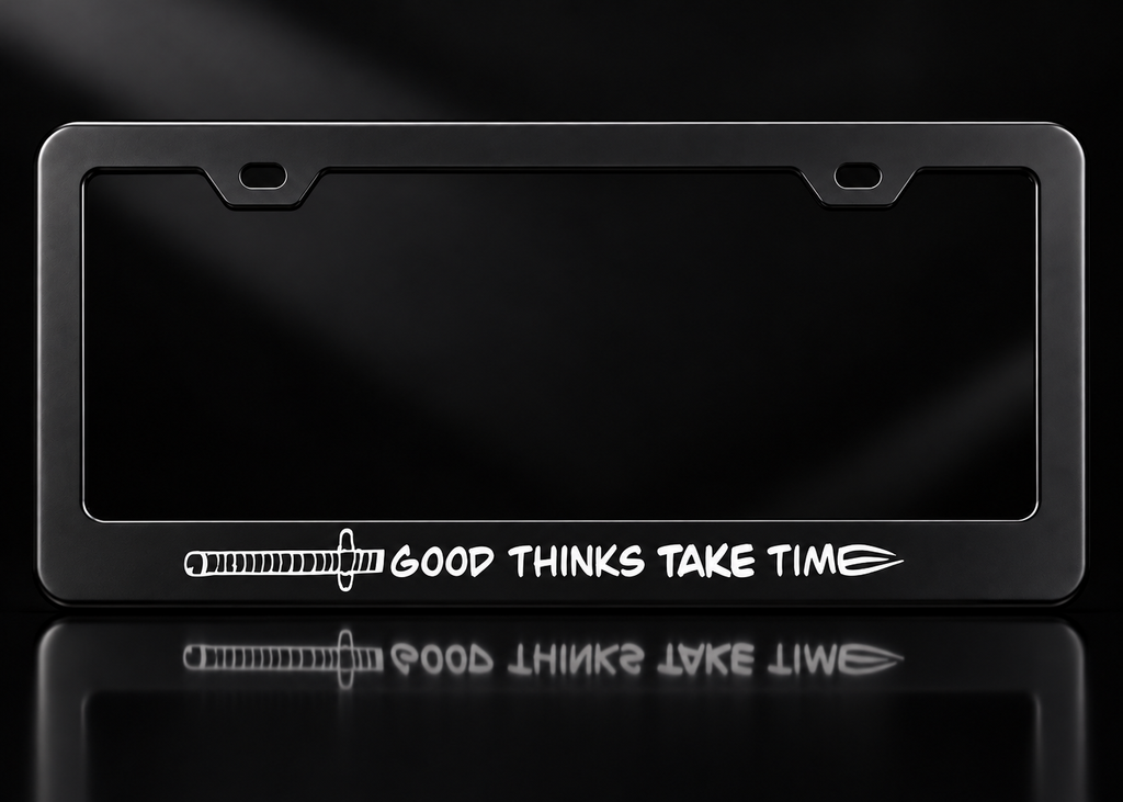 Good Things Take Time Samurai Sword License Plate Frame Black Metal
