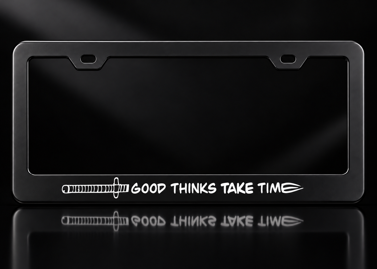 Good Things Take Time Samurai Sword License Plate Frame Black Metal