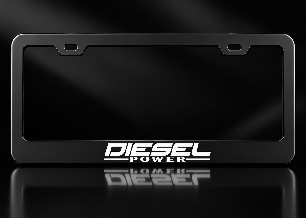 Diesel Power Logo License Plate Frame Black Metal