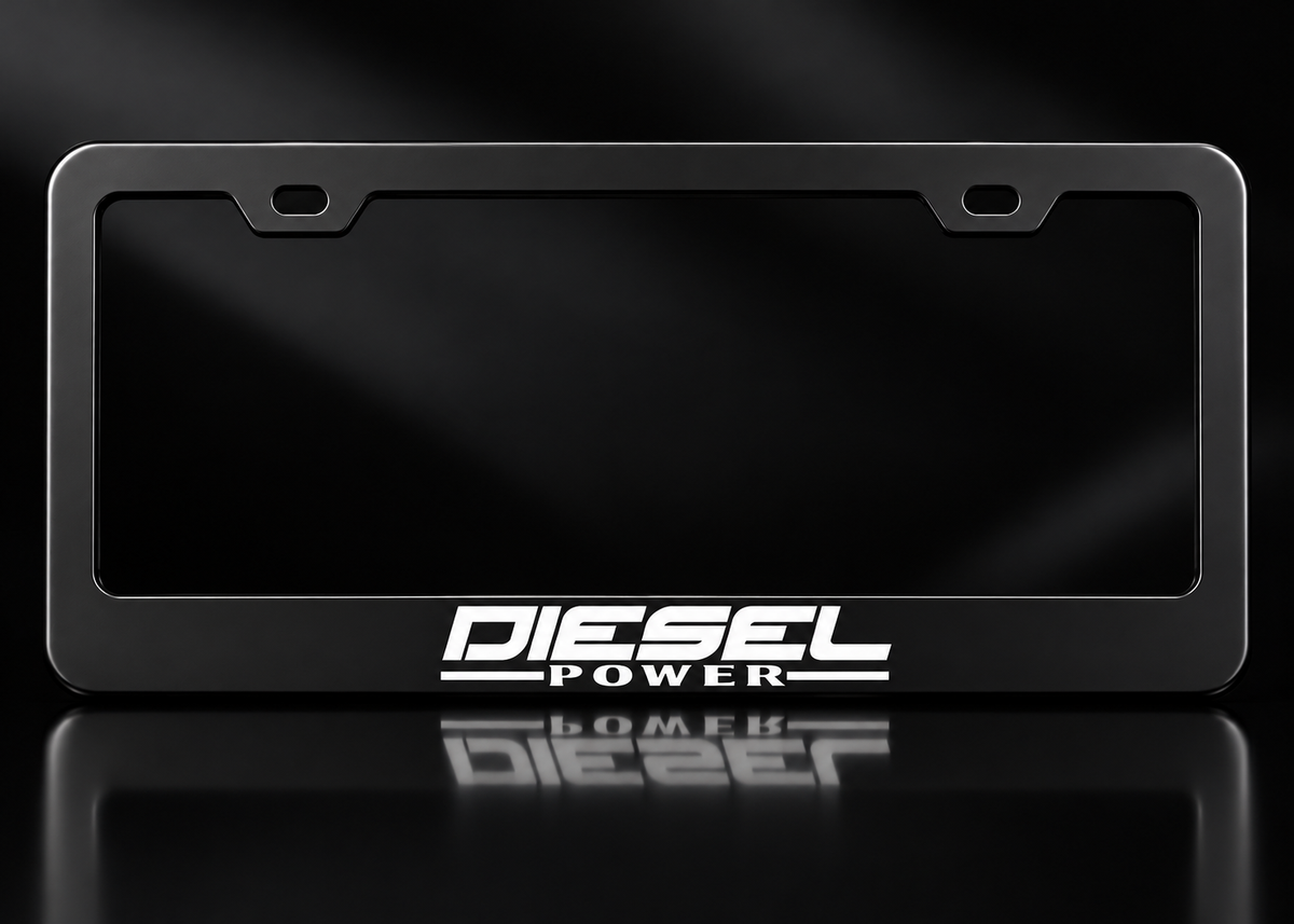 Diesel Power Logo License Plate Frame Black Metal