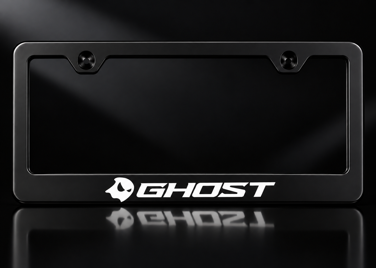 GHOST Block Lettering Ghost Logo License Plate Frame Black Metal