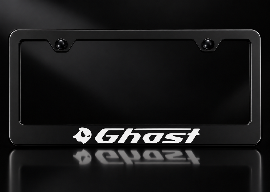 Ghost Script Lettering Ghost Logo License Plate Frame Black Metal