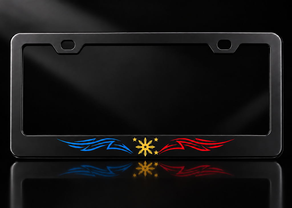 Philippine Sun Stars Tribal Design License Plate Frame Black Metal