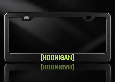 Green Hoonigan License Plate Frame Satin Black Metal
