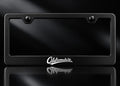 Oldsmobile White Script License Plate Frame Satin Black Metal