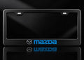 Mazda Blue Logo License Plate Frame Satin Black Metal