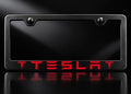 Tesla Red Logo License Plate Frame Satin Black Metal