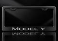 Tesla Model Y White Lettering License Plate Frame Satin Black Metal