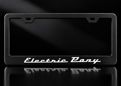Electric Pony License Plate Frame Black Metal White Script