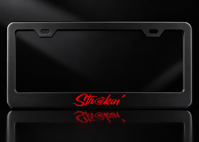 Strokin' Turbo Diesel License Plate Frame Black Metal Red Powerstroke