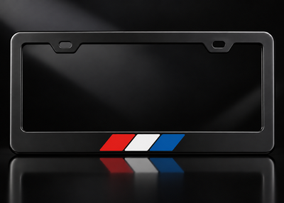 Red White Blue Stripes License Plate Frame Black Metal USA Style