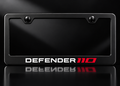Defender 110 License Plate Frame Black Metal White Red Logo