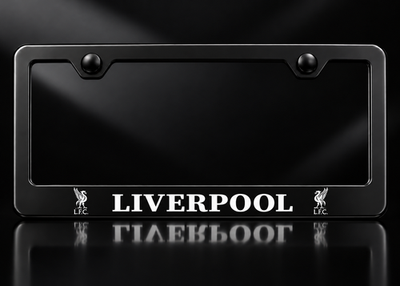 Liverpool License Plate Frame Black Metal White Lettering