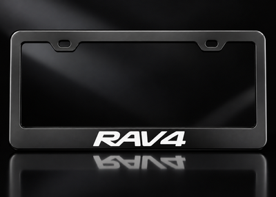 Toyota RAV4 License Plate Frame Black Metal White Logo