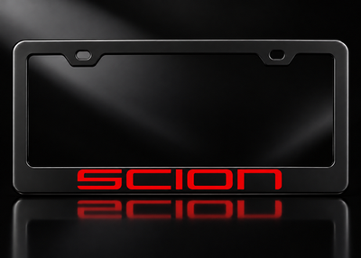 Scion License Plate Frame Black Metal Red Logo