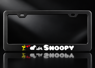 Snoopy Woodstock License Plate Frame Black Metal Peanuts Design