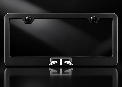 RTR License Plate Frame Black Metal White Logo Mustang Style