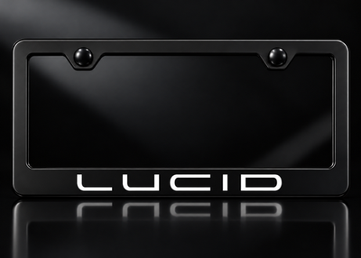 Lucid License Plate Frame Black Metal White Logo