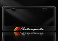 Retro Motorsports Tricolor Stripes License Plate Frame Black Metal