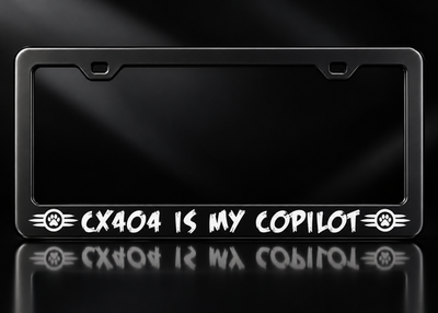 CX404 Is My Copilot Dog License Plate Frame Black Metal