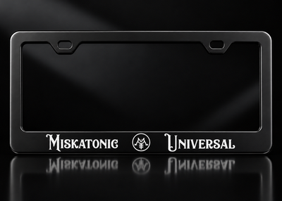 Miskatonic Universal Gothic Emblem License Plate Frame Black Metal