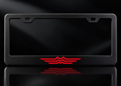 Retro Mazda Red Three Stripe Logo License Plate Frame Black Metal