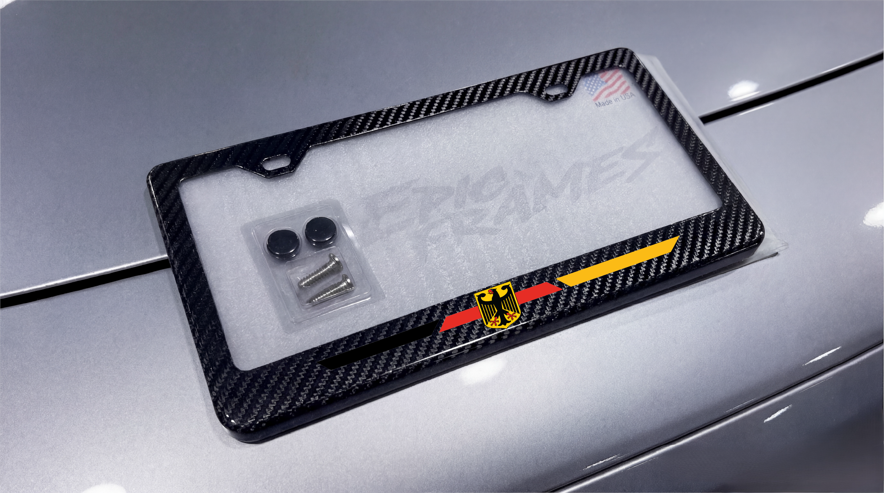 German Eagle / Flag Carbon Fiber License Plate Frame for AMG, Audi, Volks Wagon, BMW, Porsche