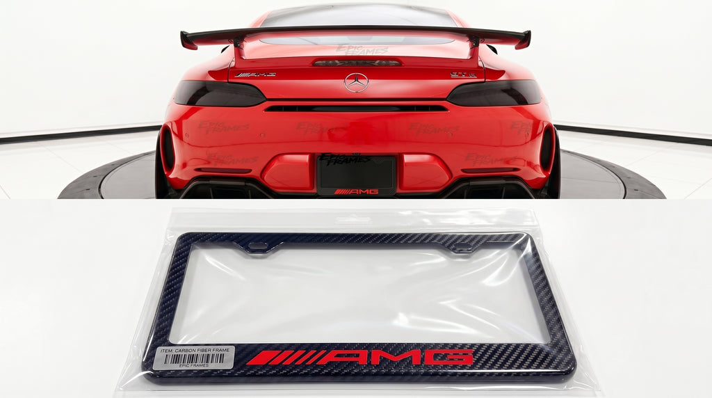 Red AMG Mercedes Benz Carbon Fiber License Plate Frame