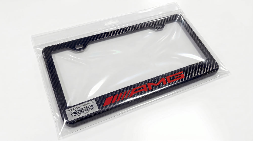Red AMG Mercedes Benz Carbon Fiber License Plate Frame