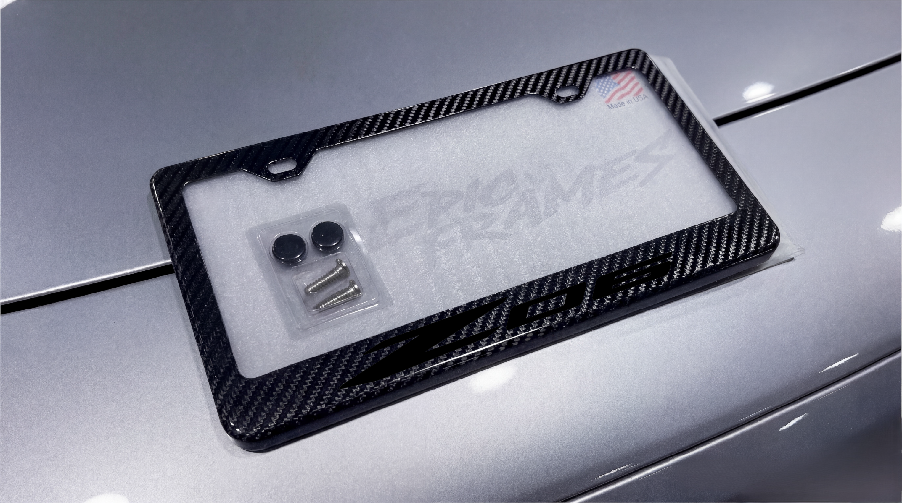 Black on Black Z06 Corvette C8 Carbon Fiber License Plate Frame